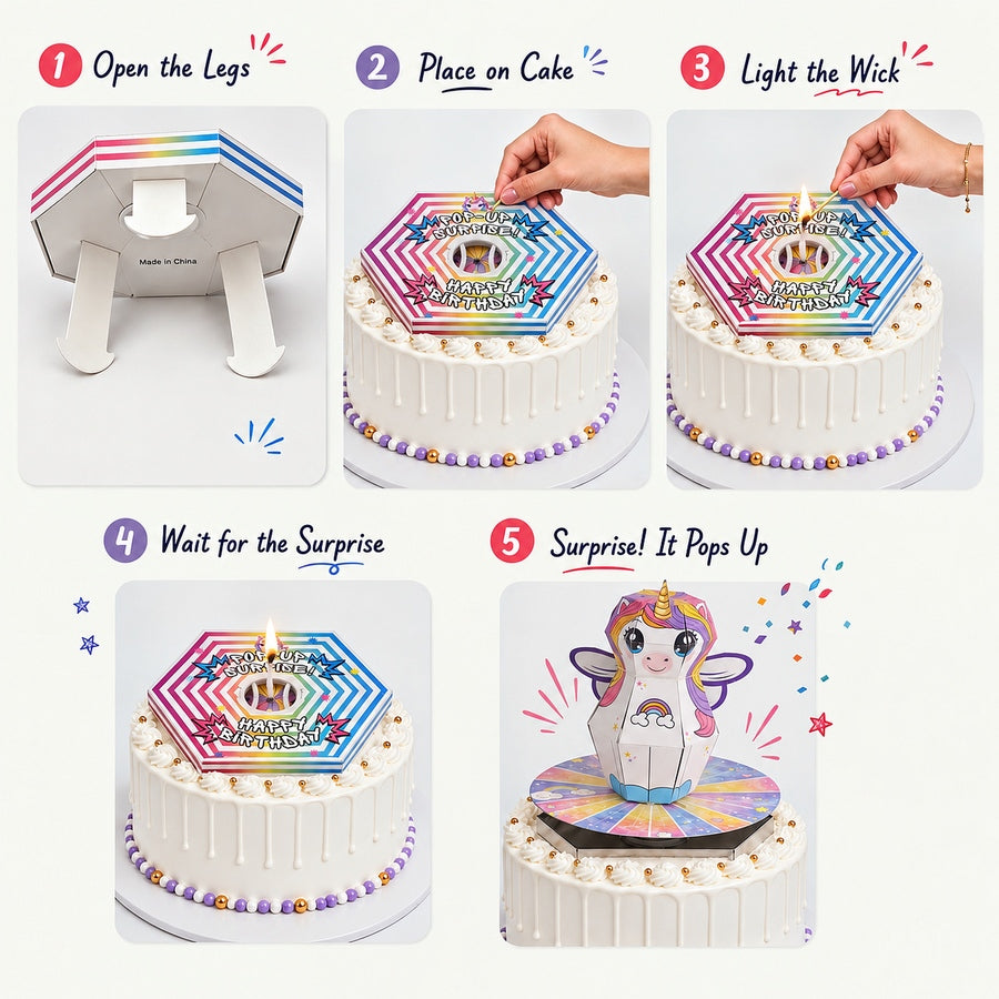 Unicorn Pop-Up Birthday Candle (Set of 2)